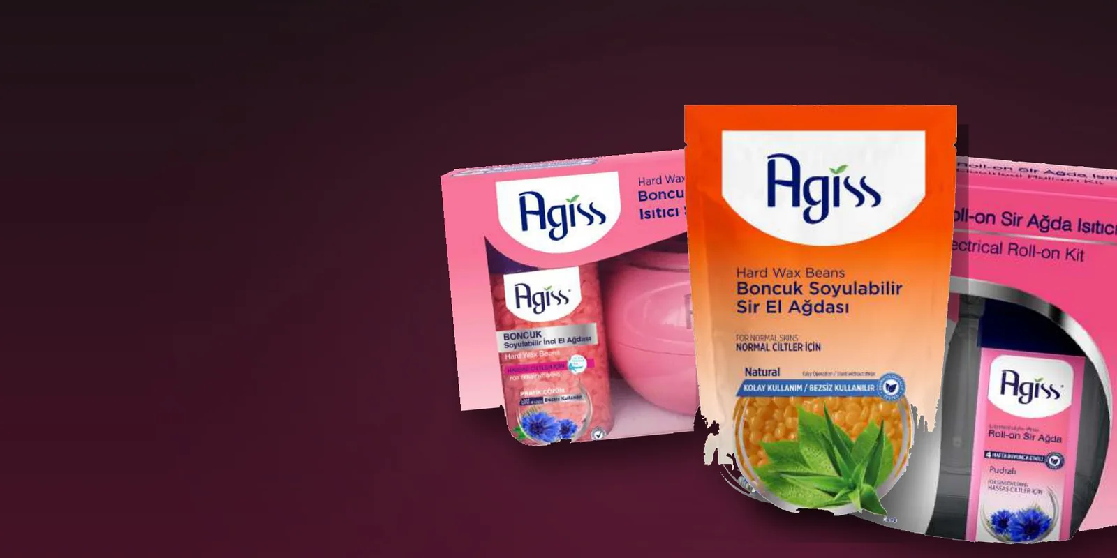 AGISS szőrtelenítő termékcsalád — gyantagyöngyök, gyantacsíkok és roll-on gyanták egy sorban